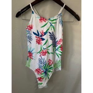 Kanu Surf Leonie White Colorful Tropical Print Full Piece Swimsuit - Size 12